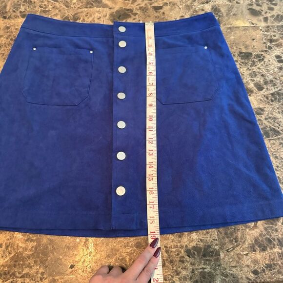 Inc International Concepts Skirt Size 12 Blue Faux Suede Snap Front A-line Flare - Picture 4 of 9